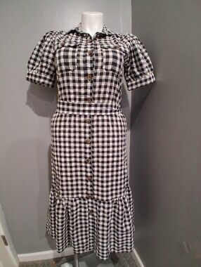 IC COLLECTION Black and White Gingham Shirt Dress